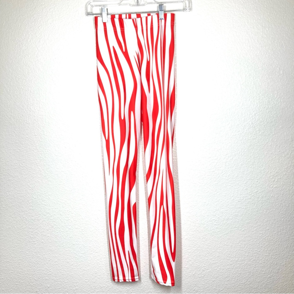 Art Of Where Womens Yoga Leggins White Red Zebra Print XS rave